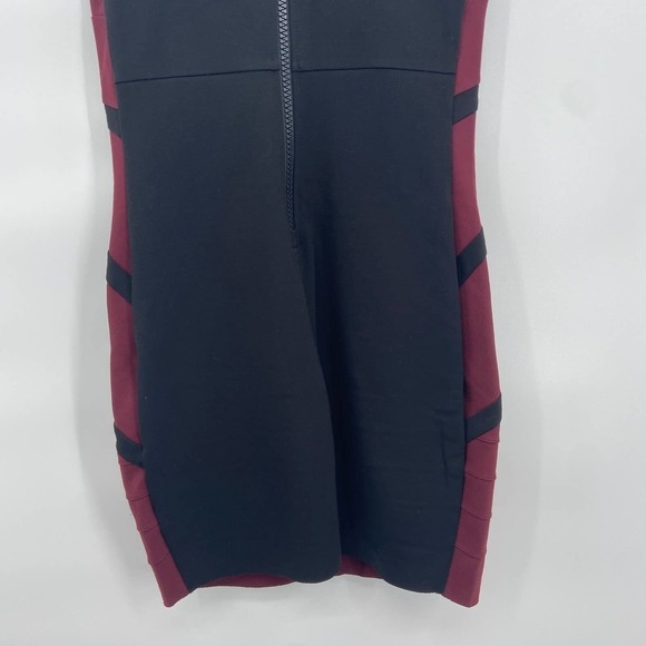 MAJE Destinee Burgundy Black Geometric Bodycon Sleeveless Mini Dress Size 3 - Picture 9 of 11